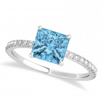 Princess Blue Topaz & Diamond Hidden Halo Engagement Ring 14k White Gold (0.89ct)
