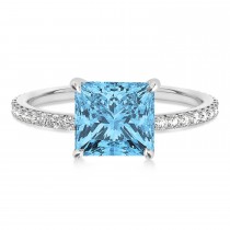 Princess Blue Topaz & Diamond Hidden Halo Engagement Ring 14k White Gold (0.89ct)