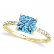 Princess Blue Topaz & Diamond Hidden Halo Engagement Ring 14k Yellow Gold (0.89ct)