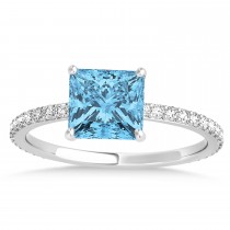 Princess Blue Topaz & Diamond Hidden Halo Engagement Ring 18k White Gold (0.89ct)