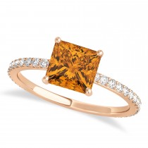 Princess Citrine & Diamond Hidden Halo Engagement Ring 14k Rose Gold (0.89ct)