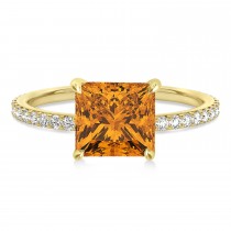 Princess Citrine & Diamond Hidden Halo Engagement Ring 14k Yellow Gold (0.89ct)