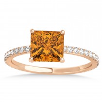 Princess Citrine & Diamond Hidden Halo Engagement Ring 18k Rose Gold (0.89ct)