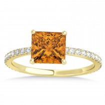 Princess Citrine & Diamond Hidden Halo Engagement Ring 18k Yellow Gold (0.89ct)