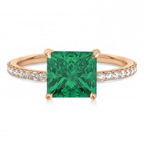 Princess Emerald & Diamond Hidden Halo Engagement Ring 14k Rose Gold (0.89ct)