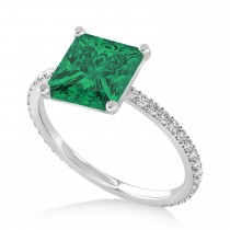 Princess Emerald & Diamond Hidden Halo Engagement Ring 14k White Gold (0.89ct)