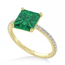 Princess Emerald & Diamond Hidden Halo Engagement Ring 14k Yellow Gold (0.89ct)