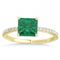 Princess Emerald & Diamond Hidden Halo Engagement Ring 14k Yellow Gold (0.89ct)