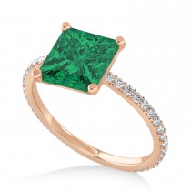 Princess Emerald & Diamond Hidden Halo Engagement Ring 18k Rose Gold (0.89ct)