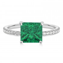 Princess Emerald & Diamond Hidden Halo Engagement Ring 18k White Gold (0.89ct)