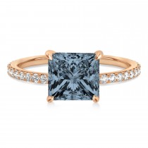 Princess Gray Spinel & Diamond Hidden Halo Engagement Ring 14k Rose Gold (0.89ct)