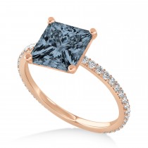 Princess Gray Spinel & Diamond Hidden Halo Engagement Ring 14k Rose Gold (0.89ct)