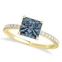 Princess Gray Spinel & Diamond Hidden Halo Engagement Ring 14k Yellow Gold (0.89ct)