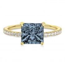 Princess Gray Spinel & Diamond Hidden Halo Engagement Ring 14k Yellow Gold (0.89ct)