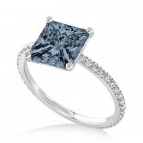 Princess Gray Spinel & Diamond Hidden Halo Engagement Ring 18k White Gold (0.89ct)
