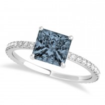 Princess Gray Spinel & Diamond Hidden Halo Engagement Ring Palladium (0.89ct)
