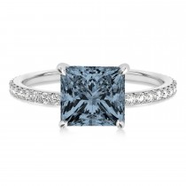 Princess Gray Spinel & Diamond Hidden Halo Engagement Ring Palladium (0.89ct)