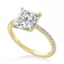 Princess Lab Grown Diamond Hidden Halo Engagement Ring 18k Yellow Gold (0.89ct)