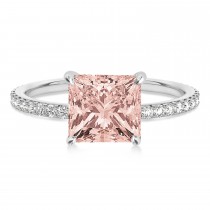 Princess Morganite & Diamond Hidden Halo Engagement Ring 14k White Gold (0.89ct)