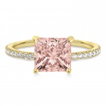 Princess Morganite & Diamond Hidden Halo Engagement Ring 14k Yellow Gold (0.89ct)