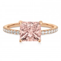 Princess Morganite & Diamond Hidden Halo Engagement Ring 18k Rose Gold (0.89ct)