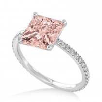 Princess Morganite & Diamond Hidden Halo Engagement Ring 18k White Gold (0.89ct)