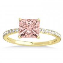 Princess Morganite & Diamond Hidden Halo Engagement Ring 18k Yellow Gold (0.89ct)