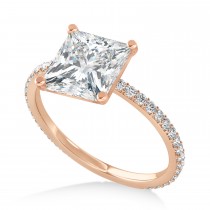 Princess Moissanite & Diamond Hidden Halo Engagement Ring 14k Rose Gold (0.89ct)