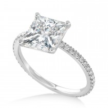 Princess Moissanite & Diamond Hidden Halo Engagement Ring 14k White Gold (0.89ct)