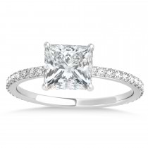 Princess Moissanite & Diamond Hidden Halo Engagement Ring 14k White Gold (0.89ct)