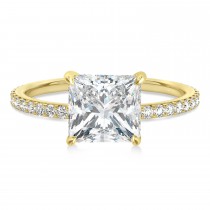Princess Moissanite & Diamond Hidden Halo Engagement Ring 14k Yellow Gold (0.89ct)