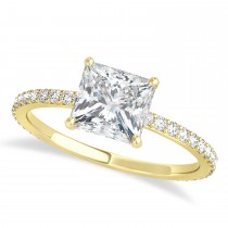 Princess Moissanite & Diamond Hidden Halo Engagement Ring 18k Yellow Gold (0.89ct)