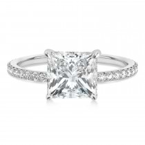 Princess Moissanite & Diamond Hidden Halo Engagement Ring Palladium (0.89ct)
