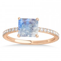 Princess Moonstone & Diamond Hidden Halo Engagement Ring 14k Rose Gold (0.89ct)