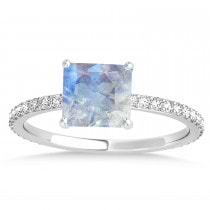 Princess Moonstone & Diamond Hidden Halo Engagement Ring 18k White Gold (0.89ct)