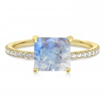 Princess Moonstone & Diamond Hidden Halo Engagement Ring 18k Yellow Gold (0.89ct)