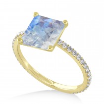 Princess Moonstone & Diamond Hidden Halo Engagement Ring 18k Yellow Gold (0.89ct)