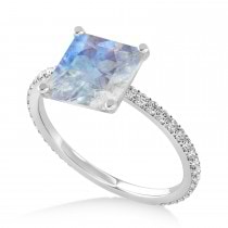Princess Moonstone & Diamond Hidden Halo Engagement Ring Platinum (0.89ct)