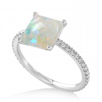Princess Opal & Diamond Hidden Halo Engagement Ring 14k White Gold (0.89ct)