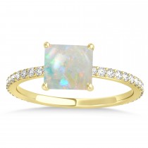 Princess Opal & Diamond Hidden Halo Engagement Ring 14k Yellow Gold (0.89ct)