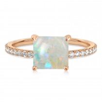 Princess Opal & Diamond Hidden Halo Engagement Ring 18k Rose Gold (0.89ct)