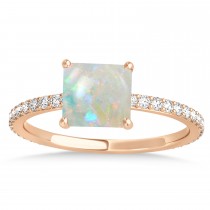 Princess Opal & Diamond Hidden Halo Engagement Ring 18k Rose Gold (0.89ct)
