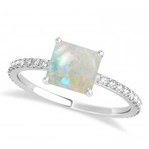 Princess Opal & Diamond Hidden Halo Engagement Ring 18k White Gold (0.89ct)