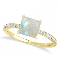 Princess Opal & Diamond Hidden Halo Engagement Ring 18k Yellow Gold (0.89ct)