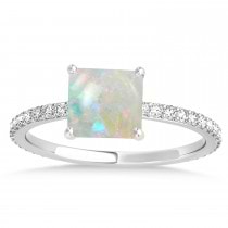 Princess Opal & Diamond Hidden Halo Engagement Ring Palladium (0.89ct)