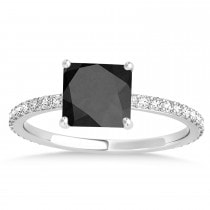 Princess Onyx & Diamond Hidden Halo Engagement Ring 14k White Gold (0.89ct)