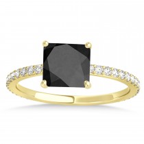 Princess Onyx & Diamond Hidden Halo Engagement Ring 14k Yellow Gold (0.89ct)