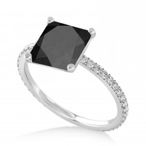 Princess Onyx & Diamond Hidden Halo Engagement Ring Platinum (0.89ct)