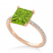 Princess Peridot & Diamond Hidden Halo Engagement Ring 14k Rose Gold (0.89ct)