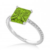 Princess Peridot & Diamond Hidden Halo Engagement Ring 14k White Gold (0.89ct)